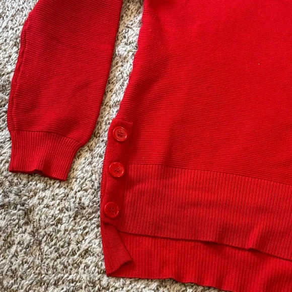 Vibrant Red Women's Sweater with Button Accents - Picture 6 of 12